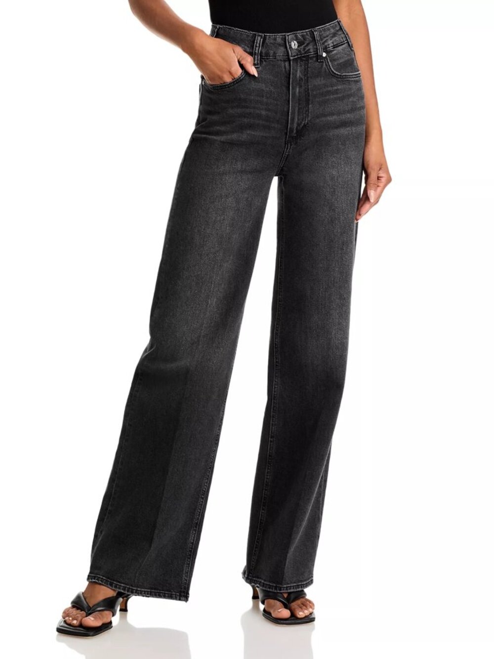 Paige Sasha High Rise Wide Leg Jeans, Viper Black Distressed, size 31